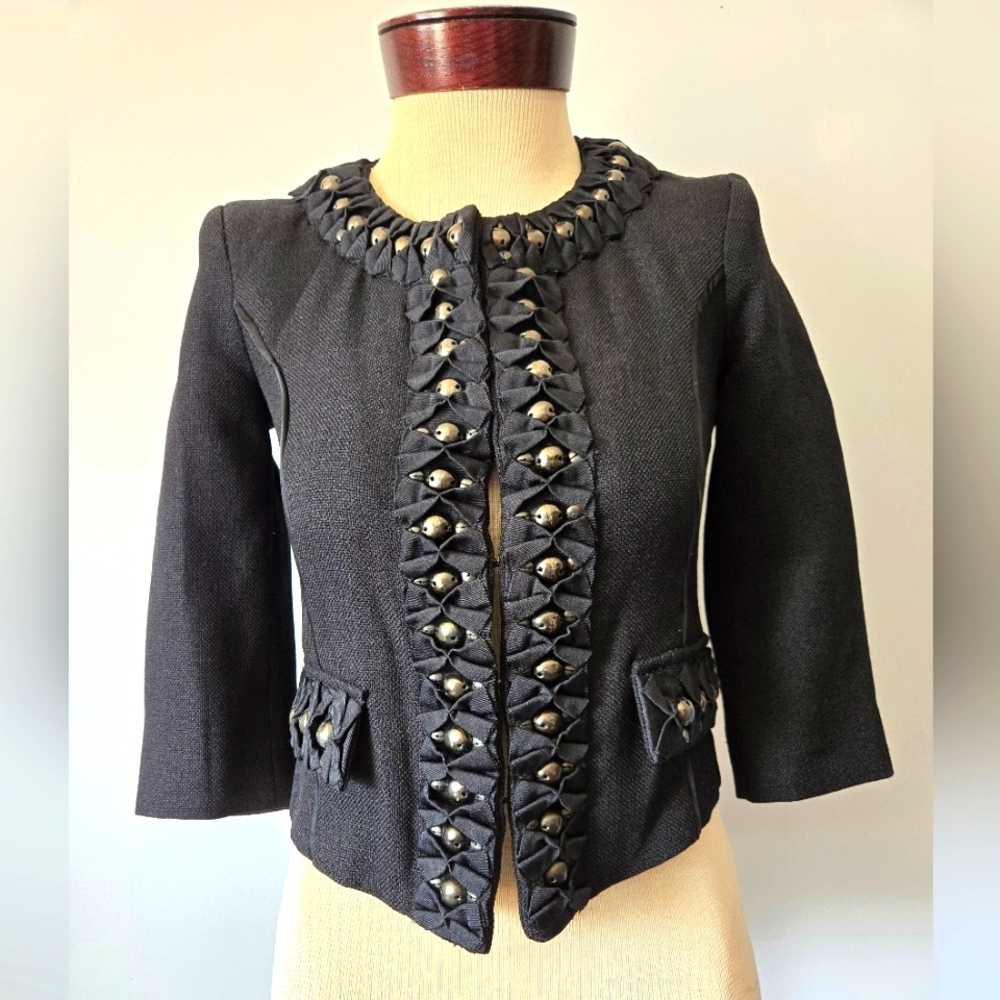 Elisabetta Franchi Italy Black Cropped Silk Lined Blazer Jacket. Size 42/ Sm-m